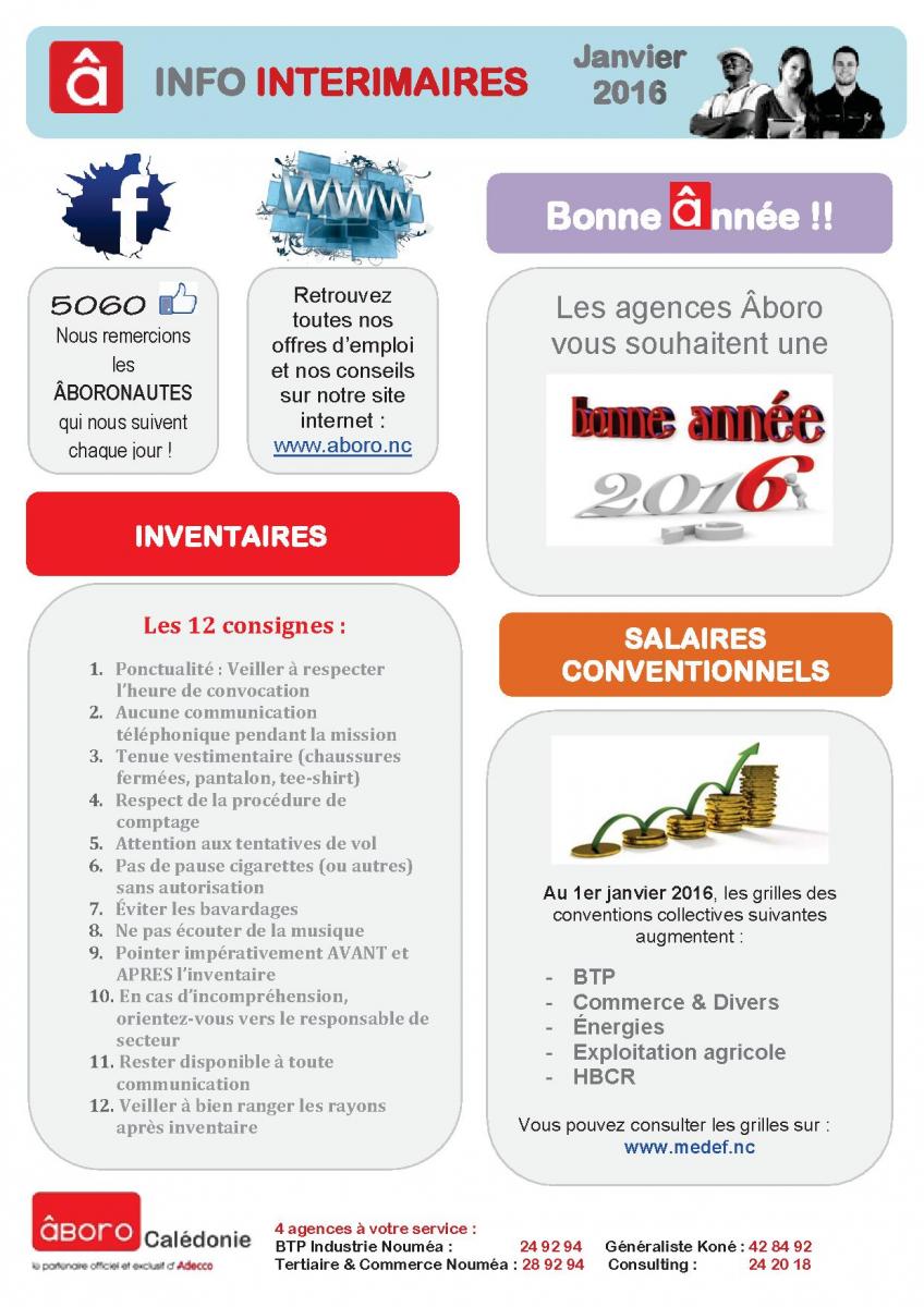 INFOS INTERIMAIRES - JANVIER 2016  Âboro Nouvelle-Calédonie